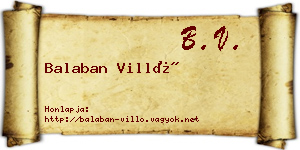 Balaban Villő névjegykártya